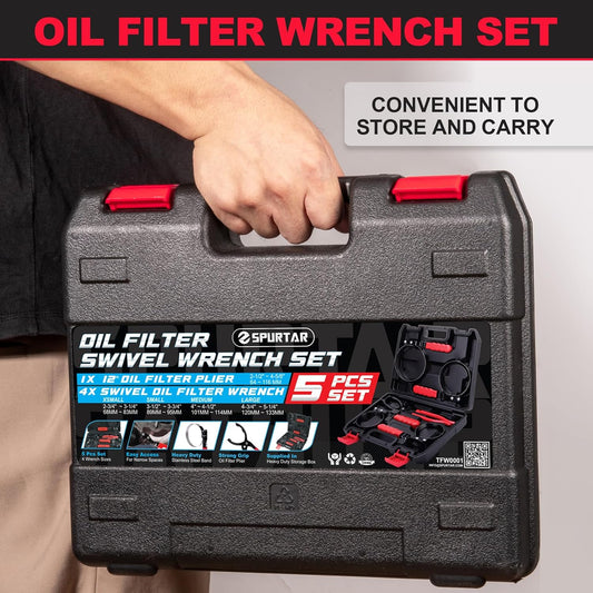 Spurtar ölfilterschlüssel set mit 5 Stück Verstellbare Ölfilterzange 68.85-133.35mm 12" Universal-Ölfilterentfernungswerkzeug ölfilter schlüssel für 4S Shop Autoreparatur DIY Ölwechsel
