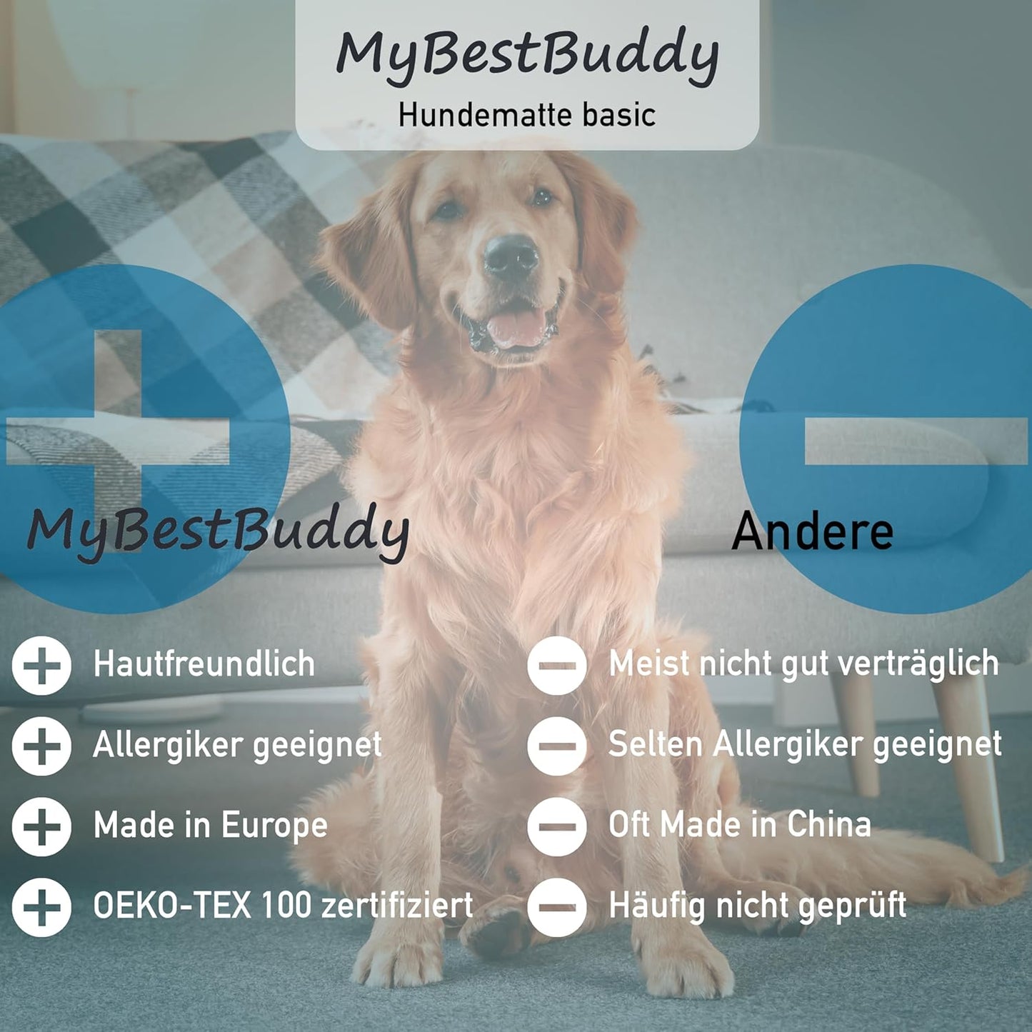 Best Buddy, Hundematte 90x70 cm, weicher Stoff extra für Haustiere, grau