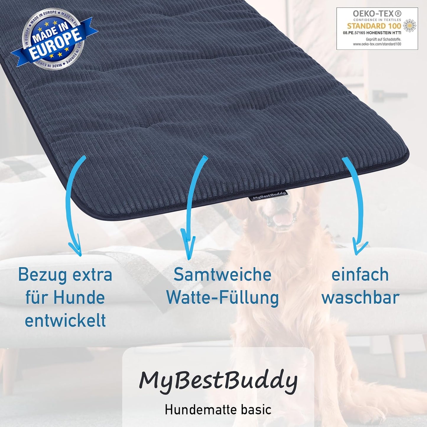 Best Buddy, Hundematte 90x70 cm, weicher Stoff extra für Haustiere, grau