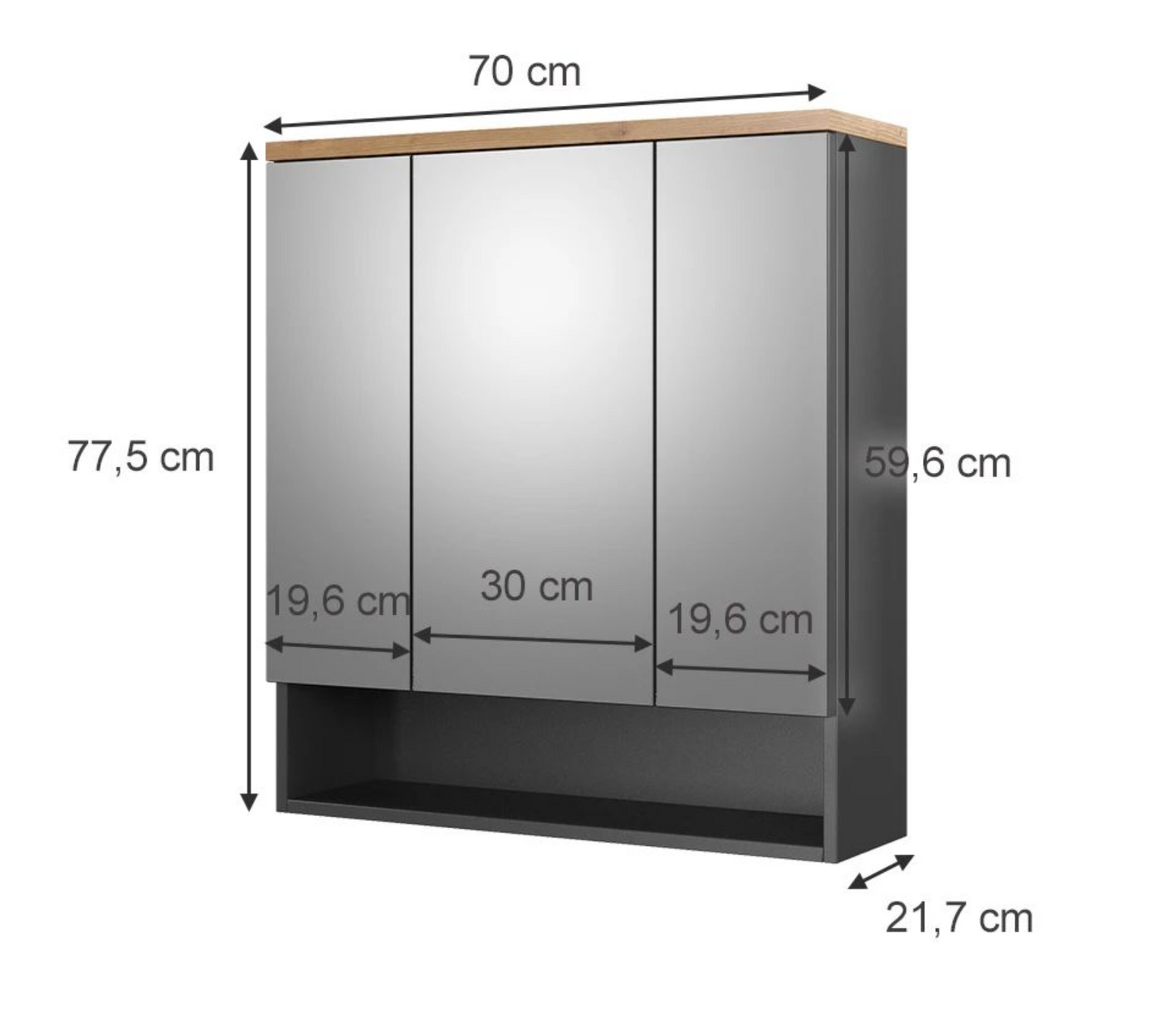 VICCO Badspiegelschrank Anthrazit 70 x 77.5 cm, Eden