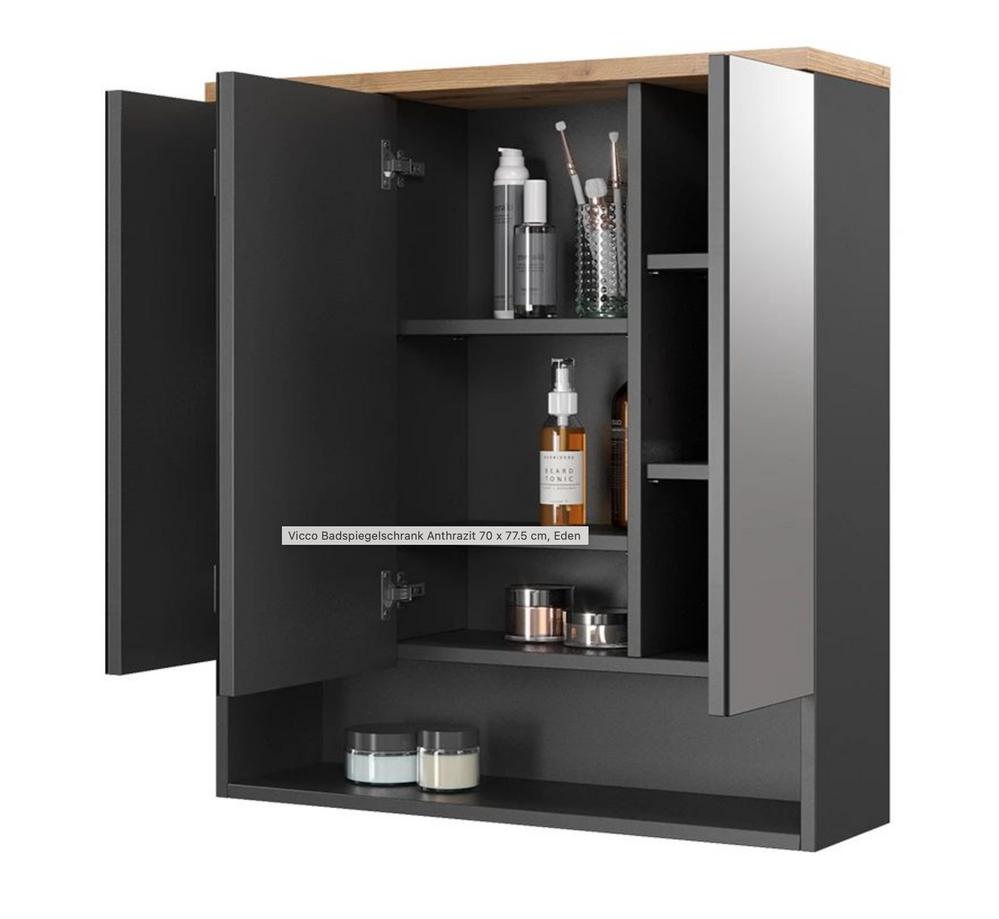 VICCO Badspiegelschrank Anthrazit 70 x 77.5 cm, Eden