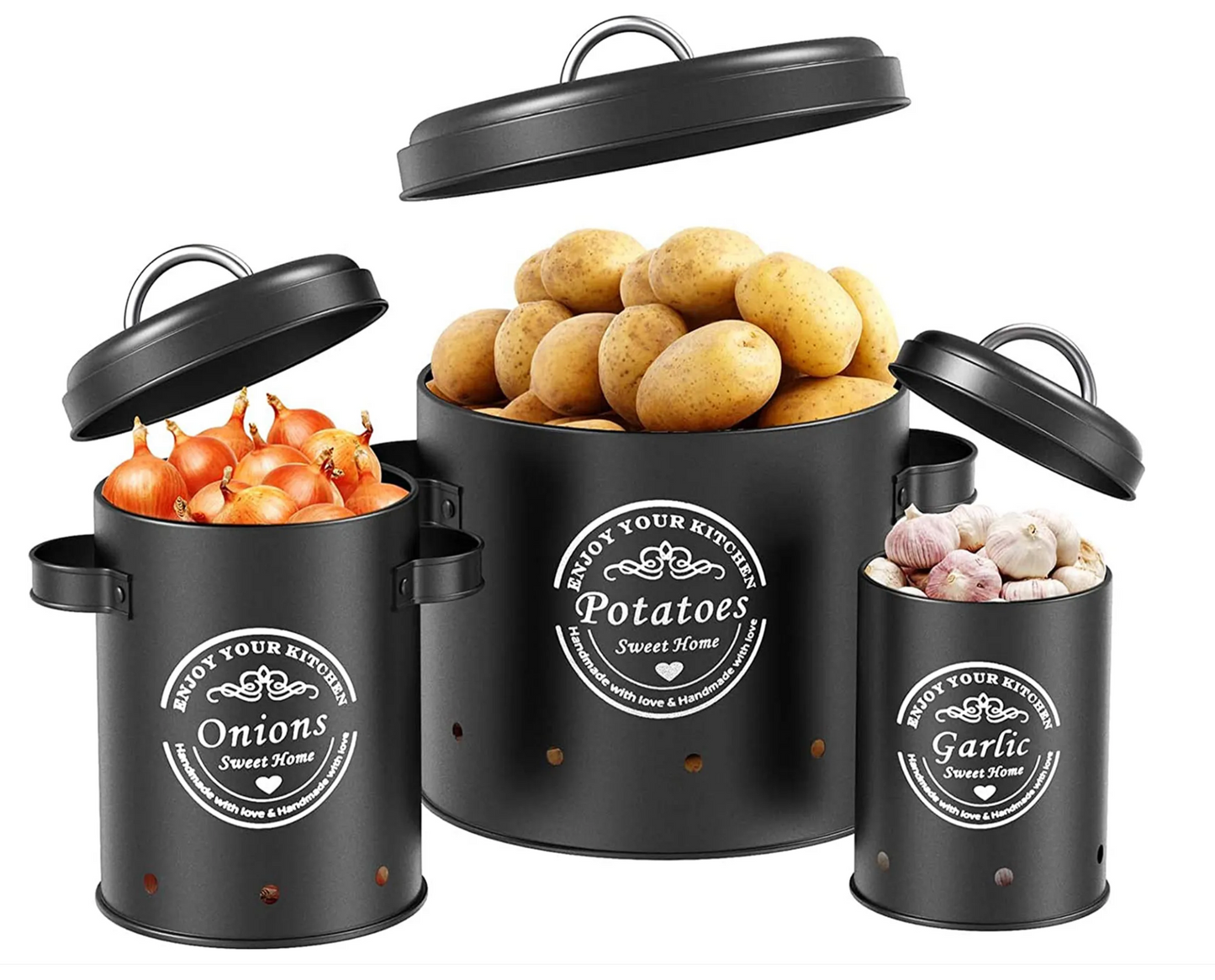 Storage container 3-piece set storage container storage of vegetables, set for potatoes, onions, garlic