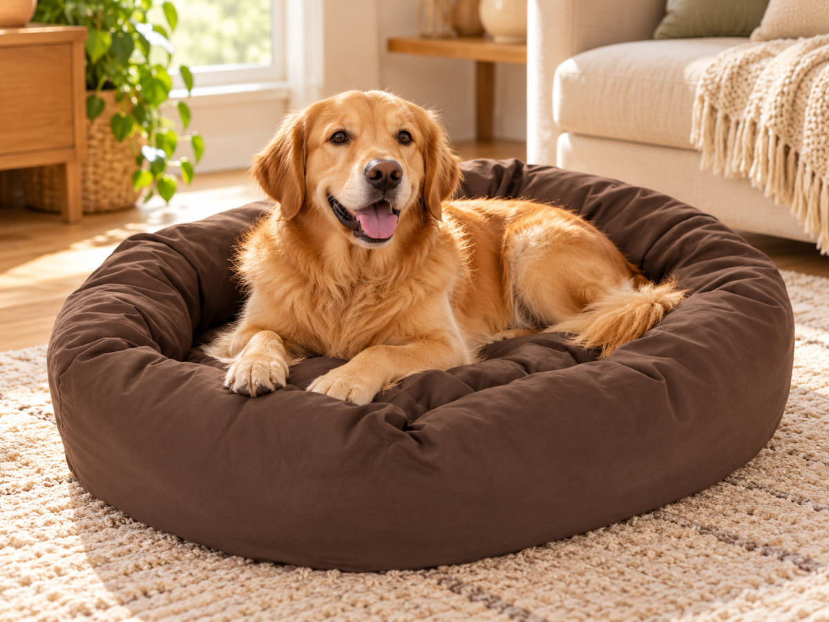Cozy Hundebett Mocca L – 110 × 95 cm mit herausnehmbarem Kissen