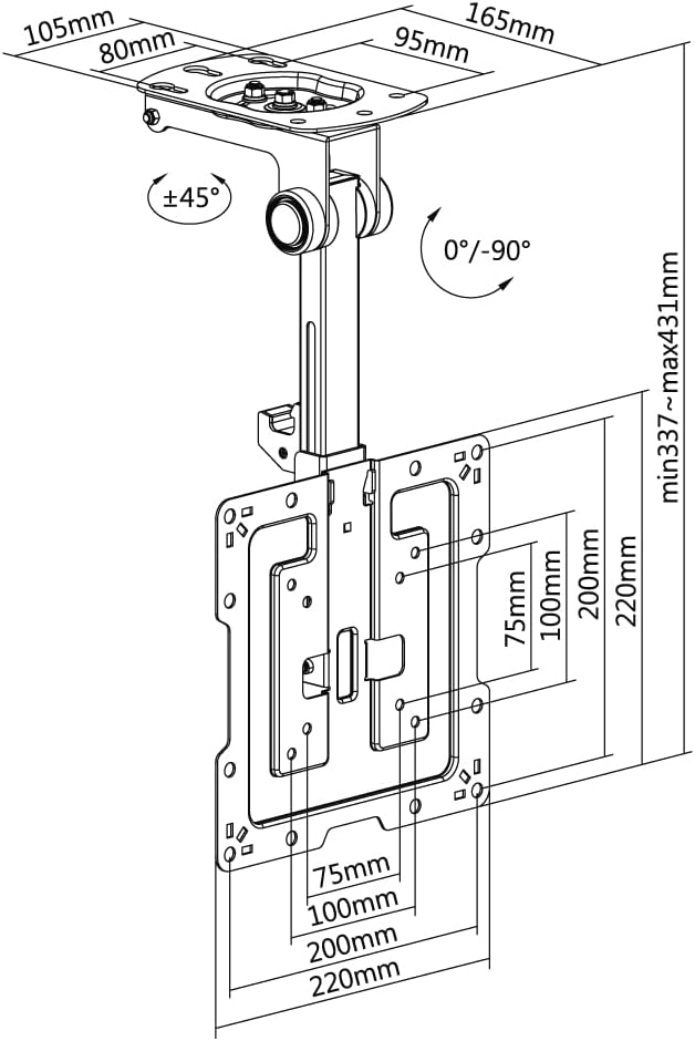 HALTERUNGSPROFI Premium TV ceiling mount, tiltable up to 105° for sloping ceilings, height adjustable, max. load capacity 20 kg, max. VESA 200x200, up to 43 inches CM422M