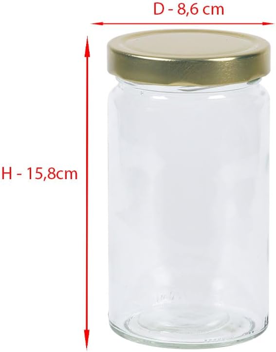 Vitrea 8x tumbler jars 720ml - preserving jars, screw-top jars - jam jars with screw-top lids DEEP TO 82 - Gold - Made in Germany