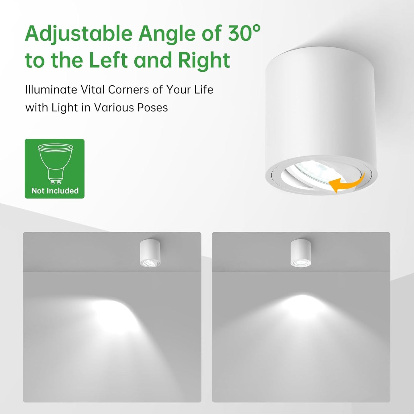 HOMEOW 4 Stück Aufbauspot Schwarz, 30° Schwenkbar Deckenspots Aufputz GU10, Ø80x85mm Aufbauleuchten aus Aluminium für GU10 & LED Module, mit GU10 LED Lampe Warmweiß 6W 230V, Rund [Energieklasse F]