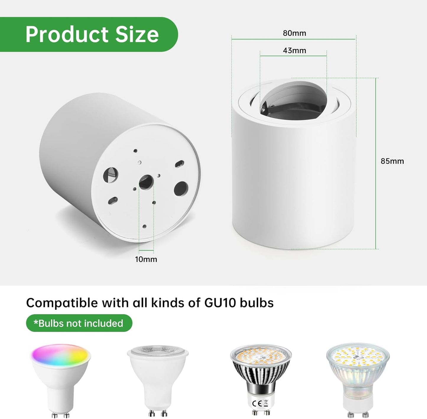 HOMEOW 4 Stück Aufbauspot Schwarz, 30° Schwenkbar Deckenspots Aufputz GU10, Ø80x85mm Aufbauleuchten aus Aluminium für GU10 & LED Module, mit GU10 LED Lampe Warmweiß 6W 230V, Rund [Energieklasse F]