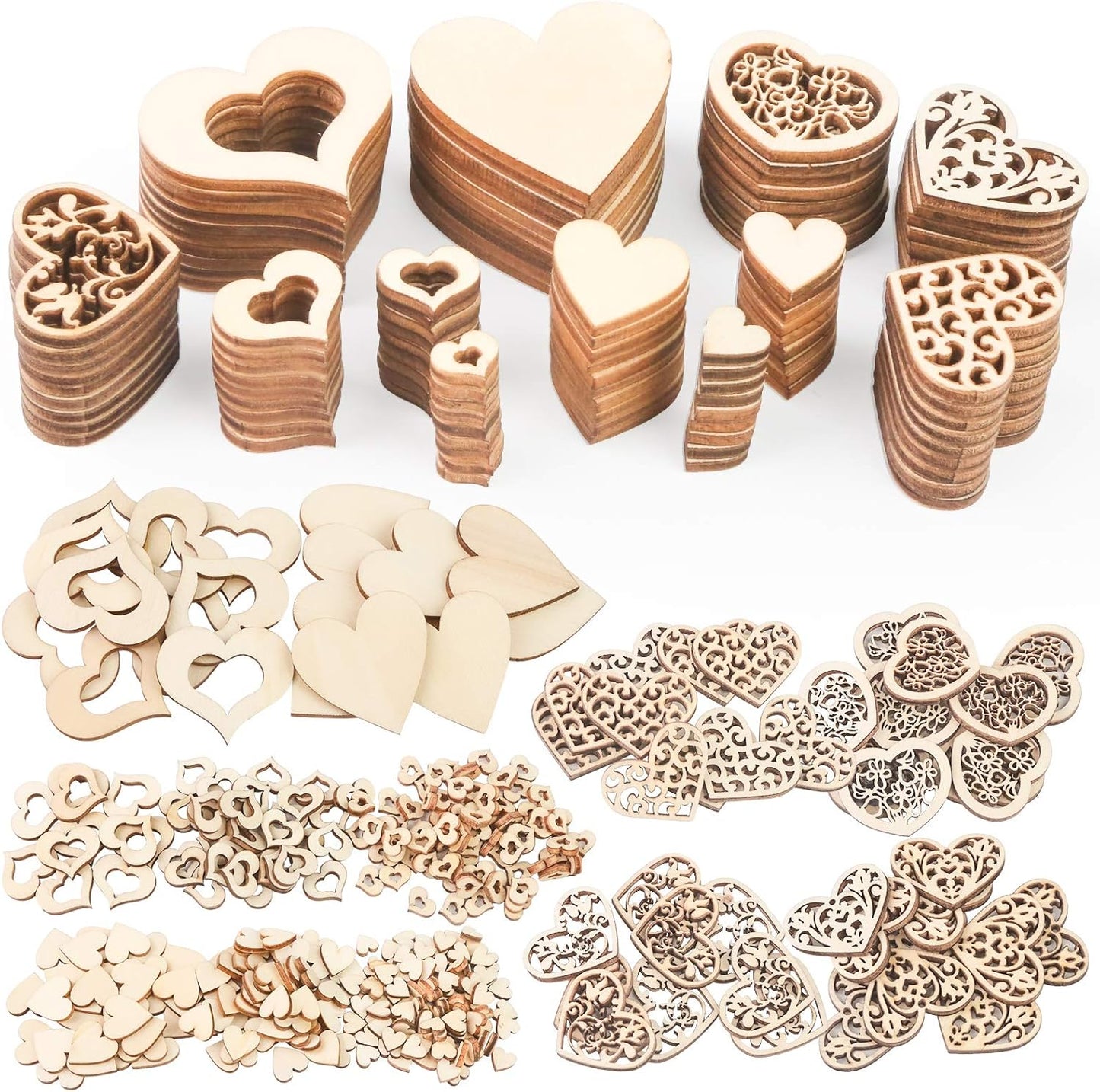 Wooden Heart Decoration, 550 pcs. Wooden Heart Discs for DIY Crafts, Wedding Decoration, Table Decoration, Christmas, Birthday, Baptism, Valentine's Day, Gift Tags