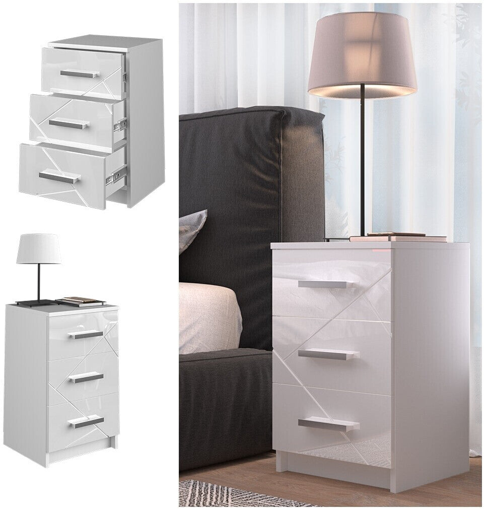 Vicco Nachttisch Irma, Weiß Hochglanz, 37.6 x 66 cm