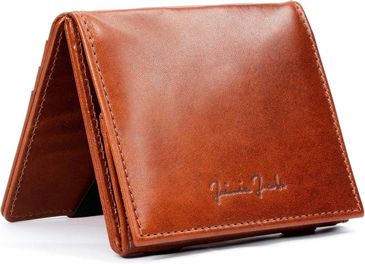 Jaimie Jacobs Flap Boy The Original Magic Wallet with Coin Pocket RFID Protection Magic Wallet with Change Pocket Men's Genuine Leather (Dark Brown)