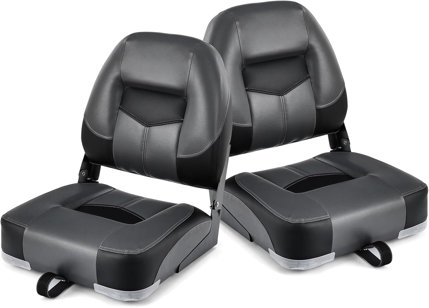 KOMFOTTEU 2er Bootssitze klappbar, Gepolsterter Bootsstuhl aus PVC & PP, Steuerstuhl 11cm dicke Hochelastischer Schaumstoff, Boart Seat Belastbarkeit bis 110 kg, 50x52x42 cm (Schwarz)