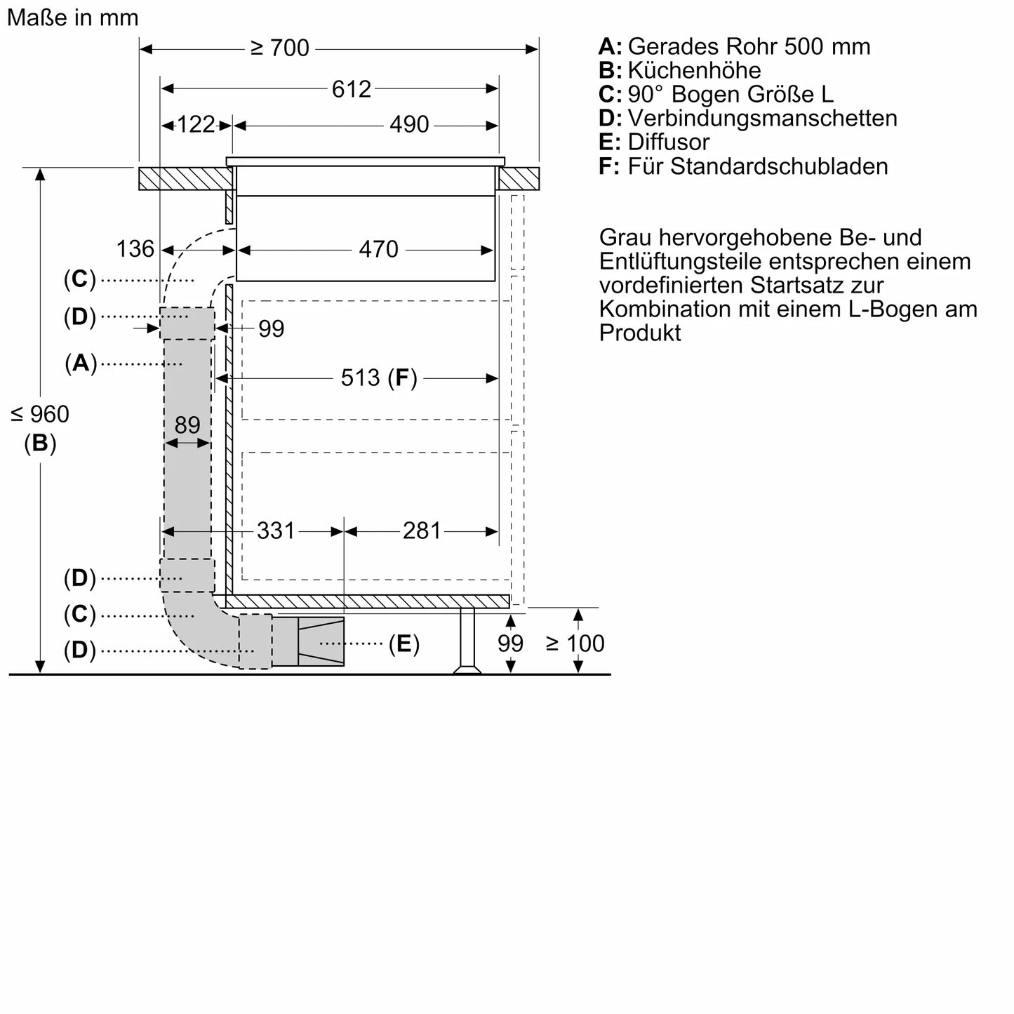 NEFF Z861KR2, Vorzugsverrohrung, Umluftkit 1x L-Bogen, Zubehör für Kochfeld