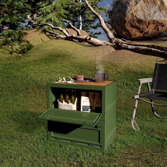 RMAN 2er Set Aufbewahrungsbox mit Deckel 38L Campingbox mit 4 Rollen Campingschrank Faltbar Kofferraum Organize Camping Zubehör für Reisen im Freien, Camping, Familie - Grün
