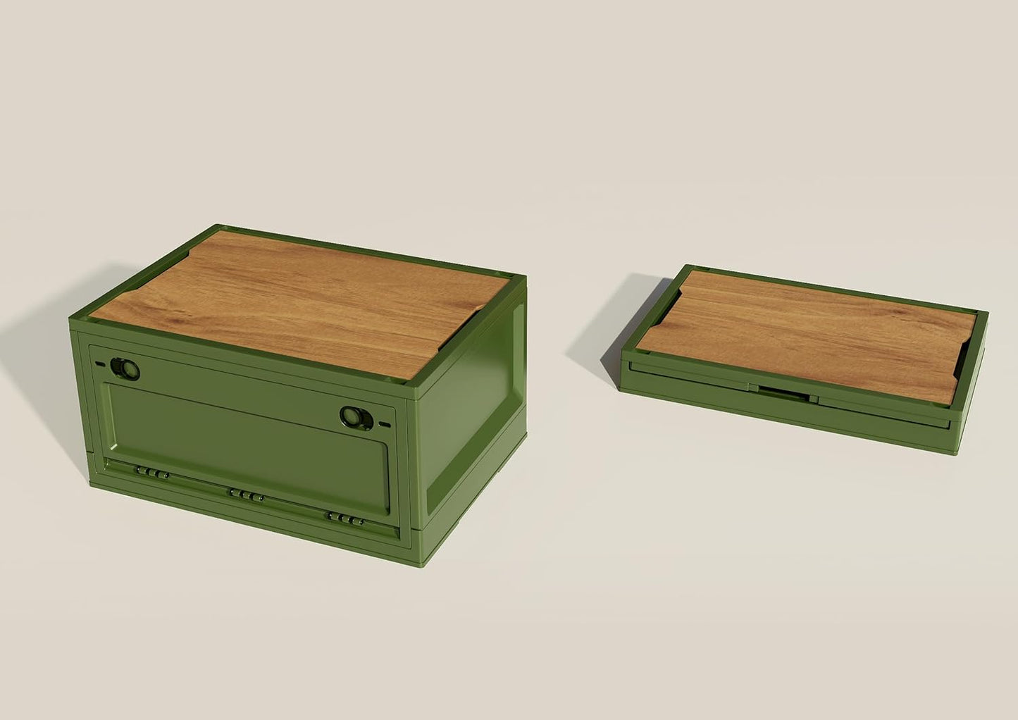 RMAN Set of 2 storage boxes with lids, 38L camping box with 4 wheels, camping cupboard, foldable trunk organiser, camping accessories for outdoor travel, camping, family - green