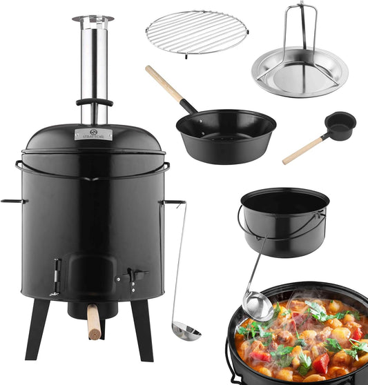 Strattore goulash cannon goulash kettle 19 liters stew oven with grill function oven grill kettle grill - chicken roaster 10L pan kettle goulash pot enameled with lid for the outdoor kitchen field kitchen