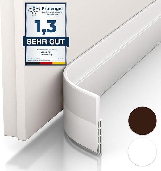 Vellure® Door Seal Draught Excluder for Doors - NEW Premium Self-Adhesive Door Seal (Save Energy - Quick &amp; Easy to Install) Door Draught Excluder Ideal as Soundproofing, Cold Protection (White)