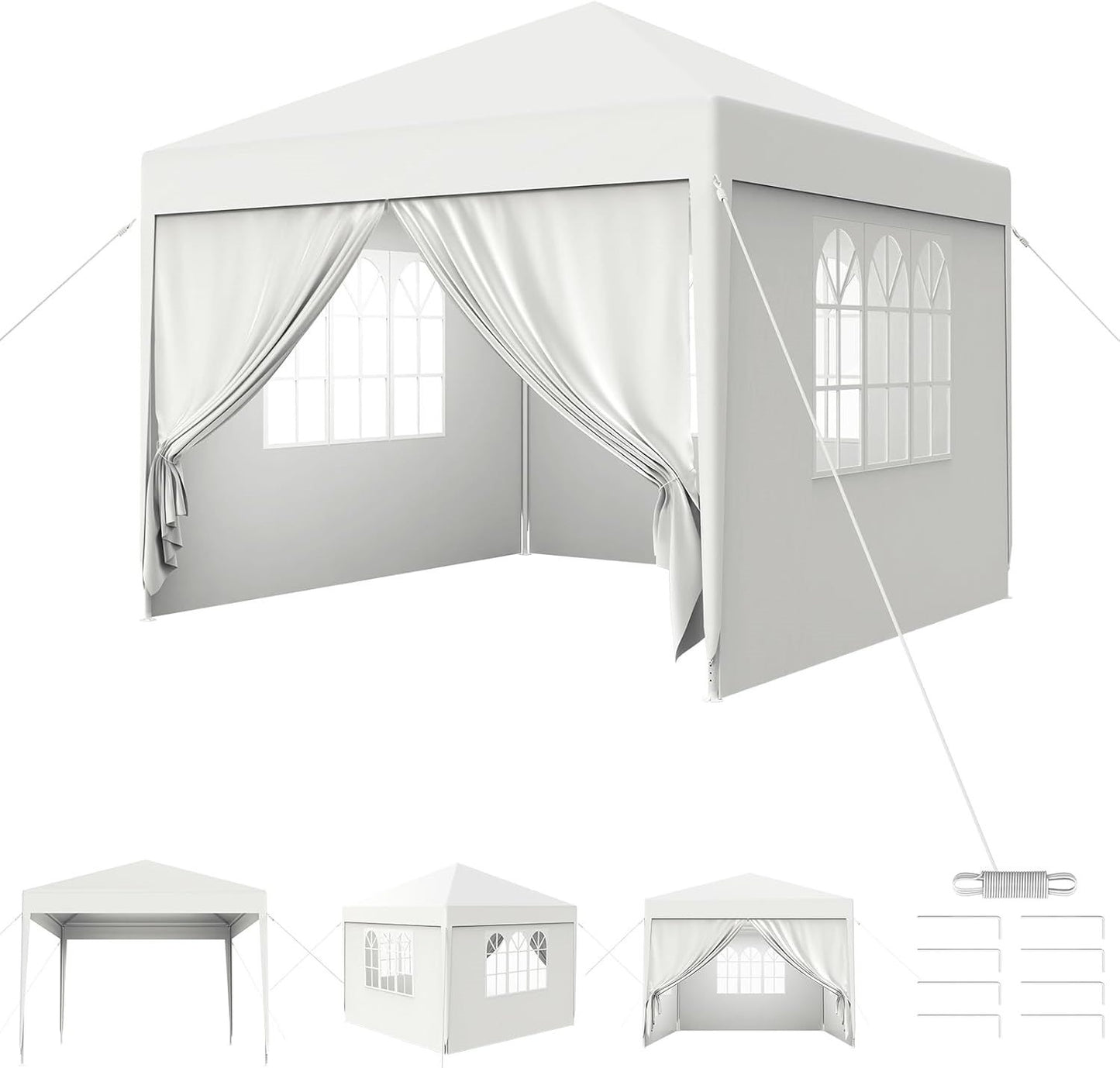 Aufun - Pavillon 3x3m Wasserdicht Gartenpavillon mit 4 Seitenteilen und Fenstern für Garten, Partys, Hochzeiten, Picknicks, faltpavillon aus Oxford Metallrahmen, stabil UV-Schutz, Weiß